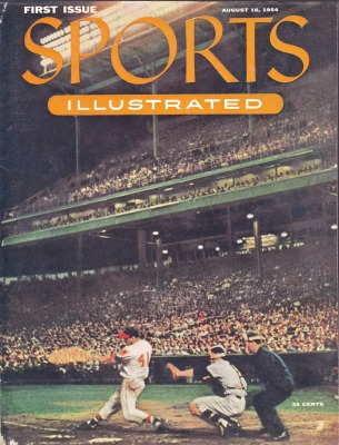 Sport Illustrated - First Issue - "Night Baseball" in Milwaukee County Stadium and shows Milwaukee Braves slugger Eddie Mathews at the plate